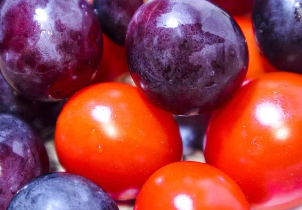 close-up of grape and tomato