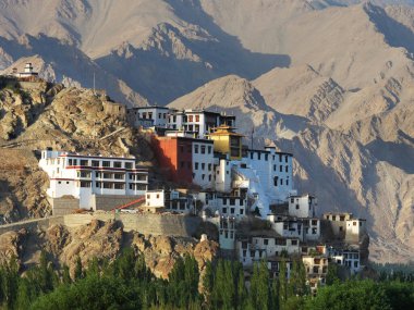 Dağlardaki Budist manastırı Spituk Gonpa, Leh, Ladakh, Himalayalar, Kuzey Hindistan