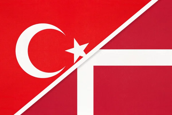 Turkey and Denmark, symbol of country. Turkish vs Danish national flags.