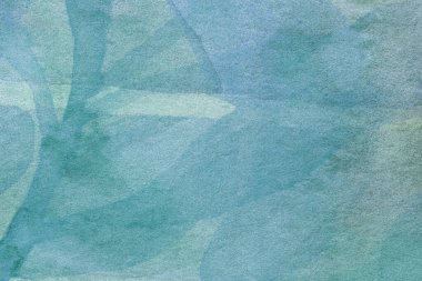 Soyut sanat arka planı açık mavi ve turkuaz renkler. Cyan gradyanlı tuvalde suluboya boya. Kağıt üzerinde desenli gök mavisi bir sanat eseri. Doku arkaplanı, makro.