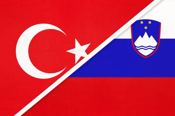 Turkey and Slovenia, symbol of country. Turkish vs Slovene national flags.