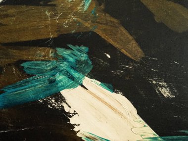 Soyut sanat arka planı koyu kahverengi ve siyah renkler. Yeşil gradyanlı tuvalde suluboya boya. Fırça darbesi desenli akrilik arkaplan.