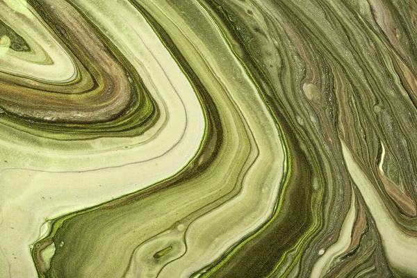 Soyut sıvı sanat arka plan açık yeşil ve zeytin renkleri. Sıvı mermer. Haki renk tonuyla bez üzerinde akrilik boya. Dalgalı şekilli suluboya arkaplan. Taş bölümü..
