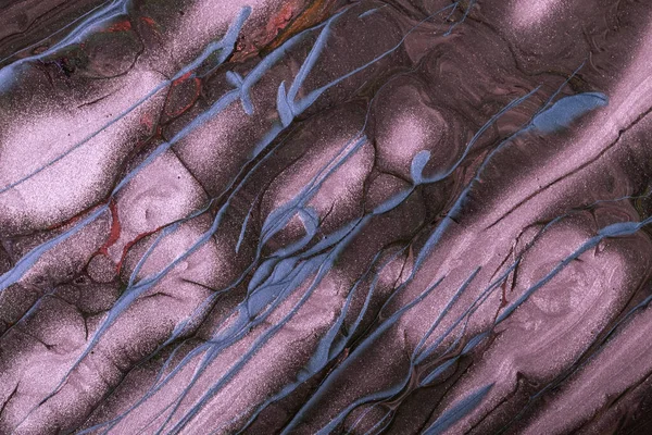 Abstract fluid art background dark purple and brown colors. Liquid marble. Acrylic painting on canvas with blue lines and gradient. Alcohol ink backdrop with waves pattern.