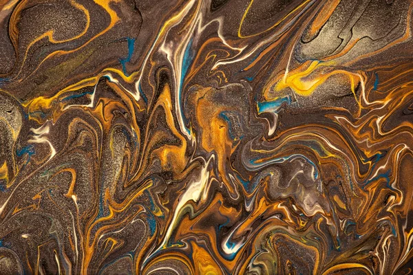Abstract Fluid Art Background Dark Brown Orange Colors Liquid Marble — Zdjęcie stockowe