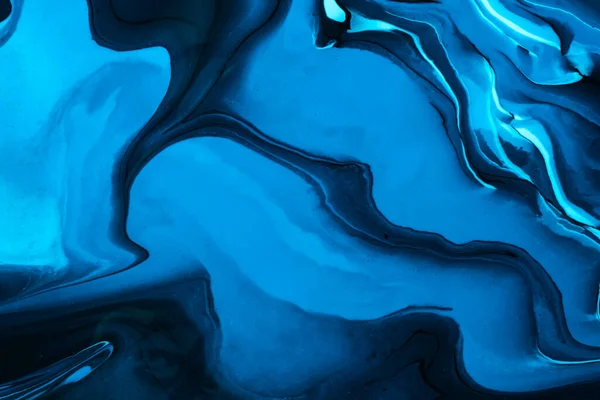 抽象流体芸術背景ネイビー青と黒の色 液体大理石 ターコイズグラデーションとスプラッシュでキャンバス上のアクリル絵具 波の模様と墨の背景 — ストック写真