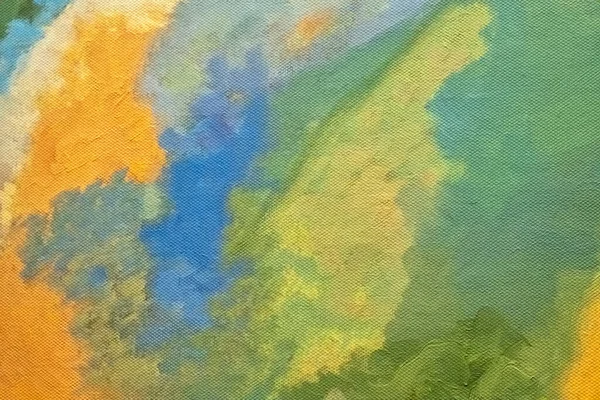 摘要艺术背景为绿色和橙色 帆布上的水彩画有柔和的蓝色渐变 纸上有图案的艺术品碎片 纹理背景 — 图库照片