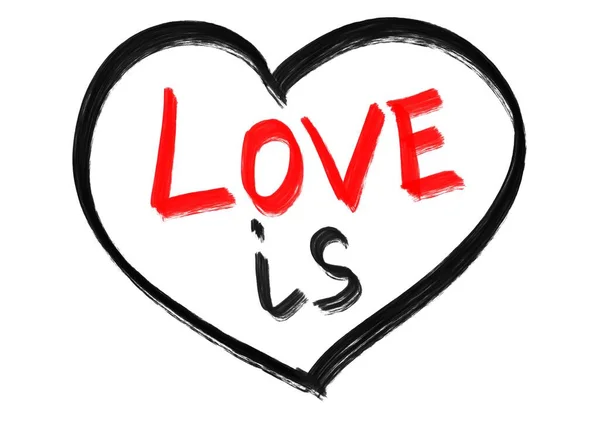 Palavra Inscrição Amor Escrito Dentro Coração Vermelho Preto Caligrafia Cor — Fotografia de Stock
