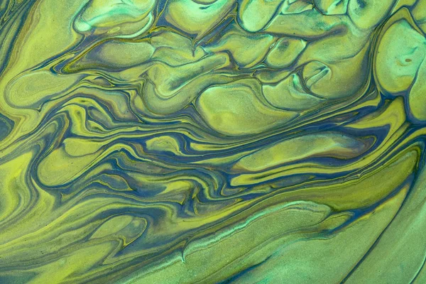抽象流体芸術背景濃い緑と青の色 液体大理石 オリーブのグラデーションのキャンバスにアクリル絵具 アルコールインクの背景とカーキ波状のパターン — ストック写真