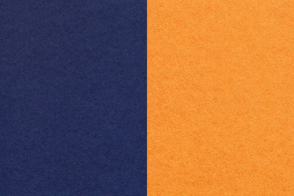 Textur Aus Marineblauem Und Orangefarbenem Papierhintergrund Halb Zweifarbig Makro Struktur — Stockfoto