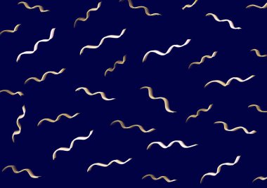 Soyut sanat arka plan lacivert, dalgalı zigzag altın çizgileri var. Kıvrımlı beyaz kurdeleli arka plan. Dalga deseni. Fütürist unsurlu modern grafik tasarımı.