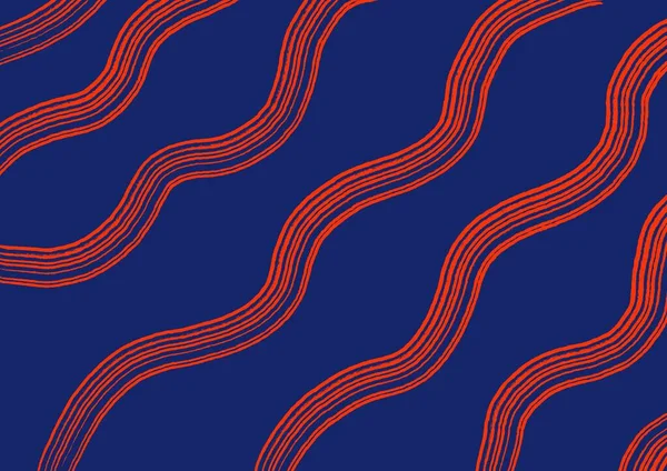 Arte Abstrata Fundo Azul Marinho Com Linhas Cor Vermelha Ondulada — Fotografia de Stock