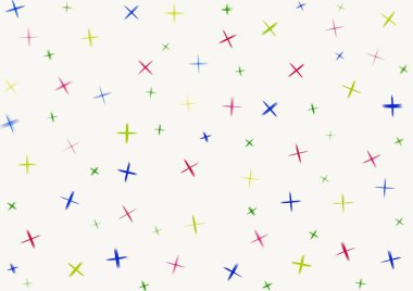 Kırmızı, mavi ve yeşil yıldız desenli soyut beyaz arkaplan. Grafik tasarımı ile ışıklandırılmış çok renkli arka plan. Kıvılcım aydınlığı.