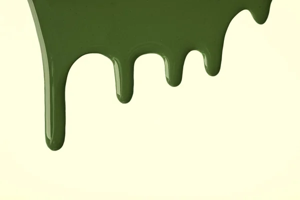 Dark Green Liquid Drops Paint Color Flow Light Olive Background — Stock Photo, Image