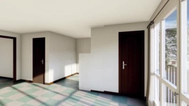 Modern apartman dekorasyonu hareketli grafikleri. Lüks bir dairede 3D canlandırma mimari görselleştirme. Mimari örnek tasarımı