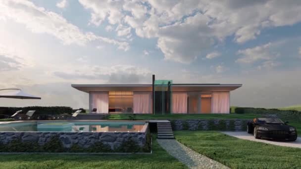 家の外観の3D可視化 モダンな豪華な家の外観のモーショングラフィックス 建築設計サンプル — ストック動画