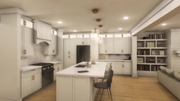 Sala Cozinha Moderna Design Interiores Visualização Luxuoso Sala Cozinha Design — Vídeo de Stock