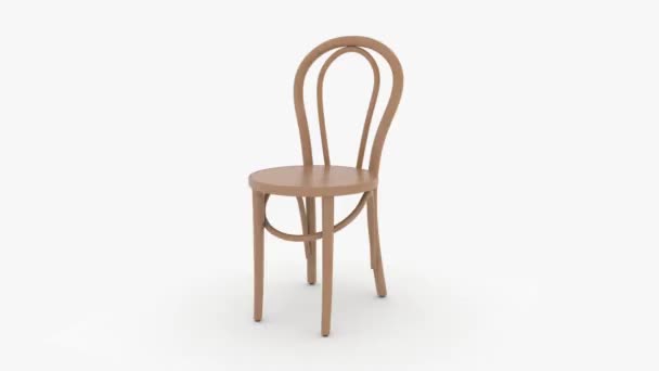 木椅模型渲染动画 木制椅子在白色背景上旋转 家具和家用电器广告概念 — 图库视频影像
