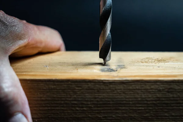 Primo Piano Manuale Trapano Concetto Sfondo Nero Artigianato — Foto Stock