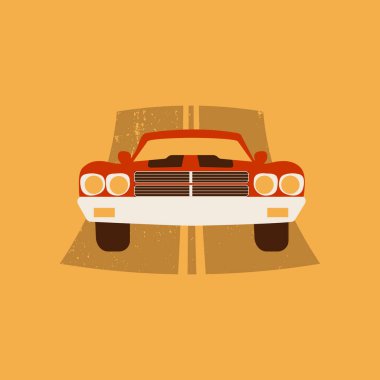 Retro araba tasarımı. Chevrolet Chevelle 70 vektör kartı. Taksicilik konsepti. Eski tarz taksicilik ve eski model araba. Klasik poster..