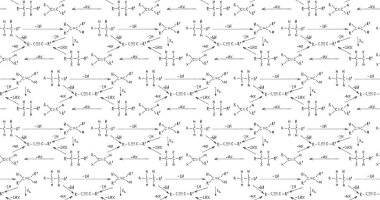 Kimyasal formül ve beyaz tahtadaki ana hatlar. Vektör kusursuz desen. Bilimsel ve eğitim geçmişi. 