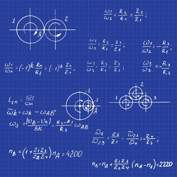 Rotation Fysiska Symboler Med Ekvationer Ritningar Diagram Diagram Och Andra — Stock vektor