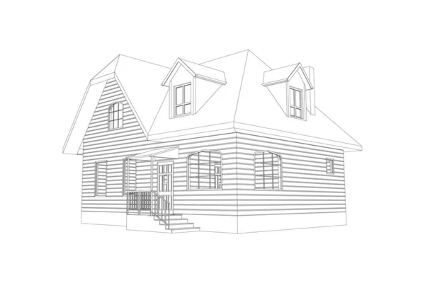 Suburban House Model Drawing Modern Building Cottage Project White Background — Stock Vector