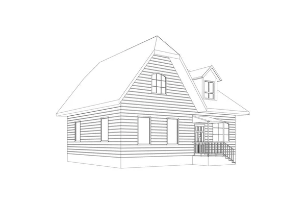 Modelo Casa Suburbana Desenho Edifício Moderno Projeto Cottage Fundo Branco — Vetor de Stock