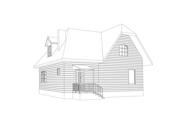 Modell Eines Vororthauses Zeichnung Des Modernen Gebäudes Ferienhaus Projekt Auf — Stockvektor