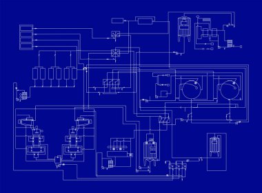 Endüstriyel süreç şemasına sahip süt üretimi kavramı. Soyut vektör planı.