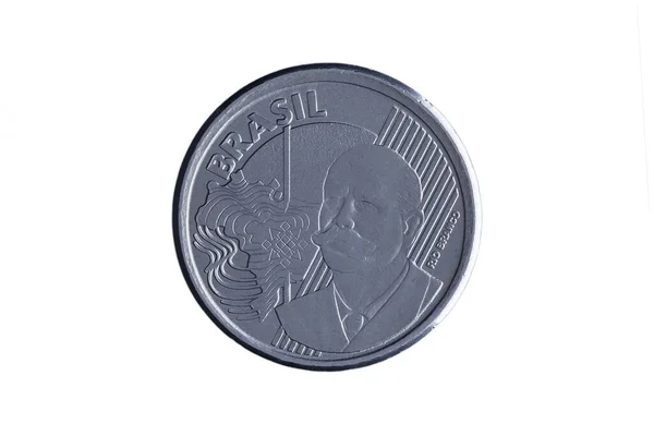 Бразильська Монета Сентаво Реаль 2019 Року Білому Тлі Велике Збільшення — стокове фото