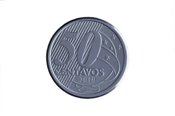 Бразильська Монета Сентаво Реаль 2019 Монета Реверс Білому Тлі Велике — стокове фото