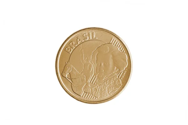 Brazylijskie Centavos Real Anverse Monety 2021 Białym Tle Duże Powiększenie — Zdjęcie stockowe