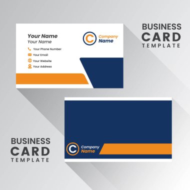 Mavi ve turuncu kartvizit tasarımı. Çift taraflı kartvizit şablonu modern ve temiz.