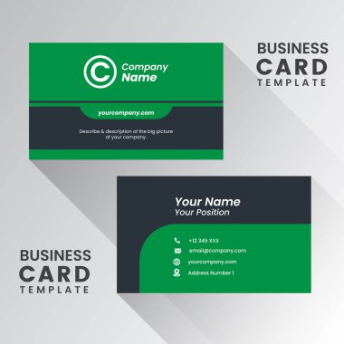 Yeşil ve siyah kartvizit tasarımı. Çift taraflı kartvizit şablonu modern ve temiz.