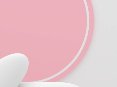 Beyaz taş podyum ürünleri en az 3D modelleme sergiliyor. Öndeki beyaz oda pembe daire arka plan podyum şekli doğa. stand show kozmetik ürünü. Temel podyumda sahne gösterisi.