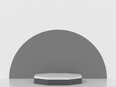 3D sekizgen podyum ürünleri minimum 3D modelleme sergiliyor. Renk eğilimi minimum stüdyo, temiz arka plan podyum şekli sekizgen. stand show kozmetik ürünü. Temel podyumda sahne gösterisi.