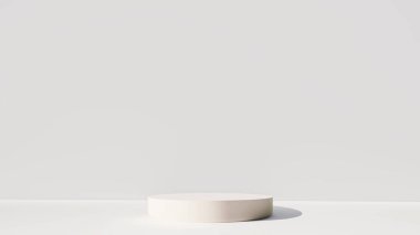 3D podyum beton arka plan ürünleri 3D görüntüleme. Yeşil çimenler, yaprak, taş ve ahşap zemin podyum şeklindeki kare sahneler. stand show kozmetik ürünü. Temelde sahne gösterisi.