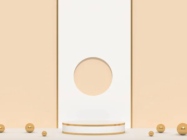Gouden Cilinder Podium Producten Tonen Minimale Mockup Renderen Kleur Trend — Stockfoto