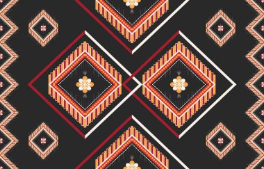 Geometrik etnik model kusursuz grafik. Tarz, renksiz, renksiz tekstil. Arkaplan, duvar kağıdı, kumaş, halı, süs, dekorasyon, giysi, Batik, ambalaj, Vektör illüstrasyonu için tasarım