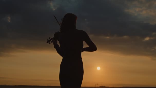 Kvinnelig Silhouette av Musiker fra baksiden – stockvideo