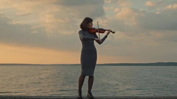 Žena houslistka hraje venku — Stock video