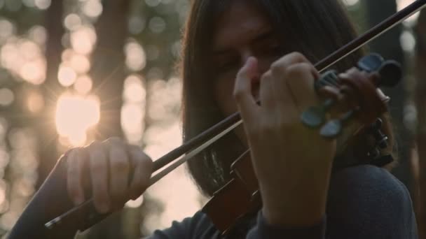 Női hegedűs játszik a napfényben — Stock videók