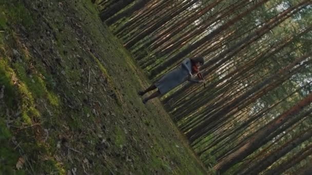 Одинокий музыкант играет на скрипке в лесу — стоковое видео