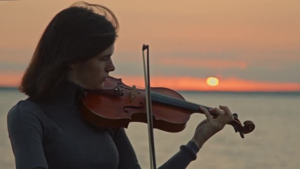 Ο βιολιστής παίζει την ανατολή του ήλιου — Αρχείο Βίντεο