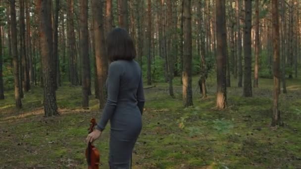 Женщина-музыкант в лесу — стоковое видео