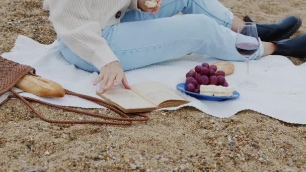 Гарний пікнік час на пляжі — стокове відео