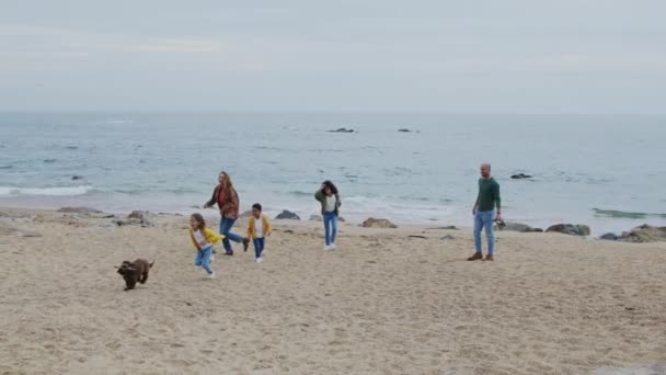 Giovane famiglia all'aperto tempo libero sulla spiaggia — Video Stock