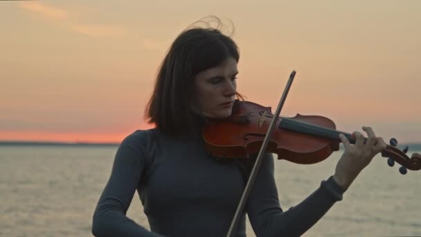 Getalenteerde dame speelt viool Solo — Stockvideo