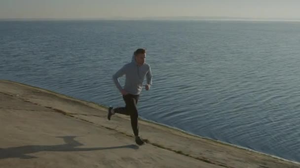 Man Runner Is Training Outdoor — Stock Video